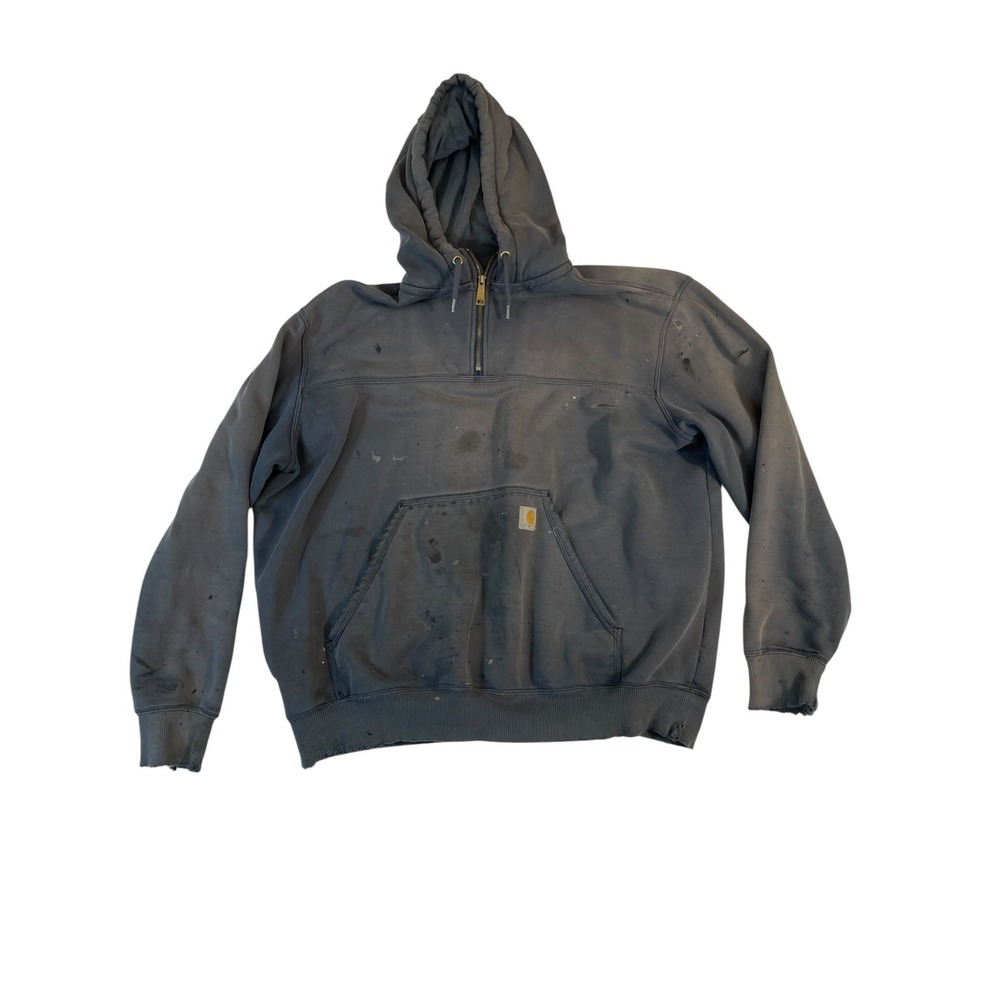 Carhartt Hoodie Mens 2XL Gray Lined Original Fit Quarter Zip Kangaroo Pockets